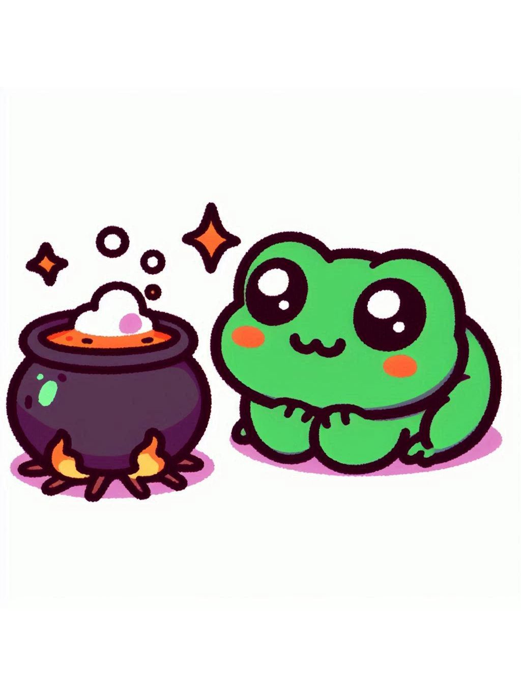 halloween frog drawing ideas, depicting a charming frog next to a bubbling cauldron, perfect for Halloween themes